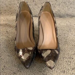 J crew Elsie pumps in metallic camo print
